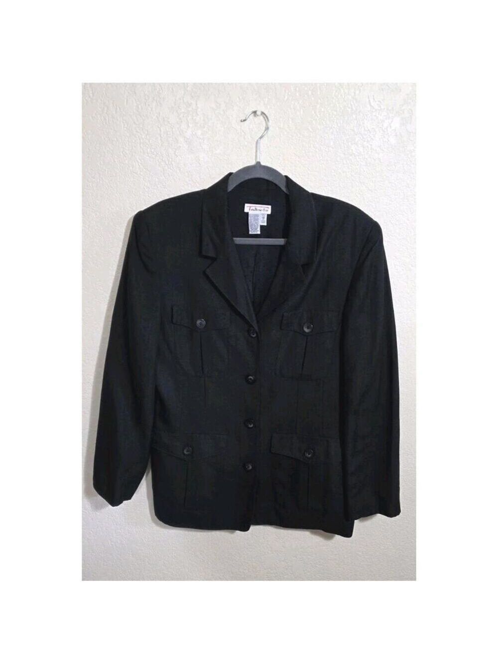 Vintage Talbots Women’s Black Button Up Coat Blazer Size 12 Linen Blend